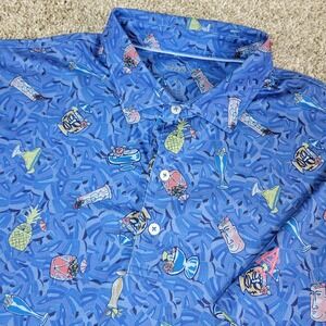 Johnnie O Mens XL Blue AOP Drink Glass Performance Stretch Golf Polo SS